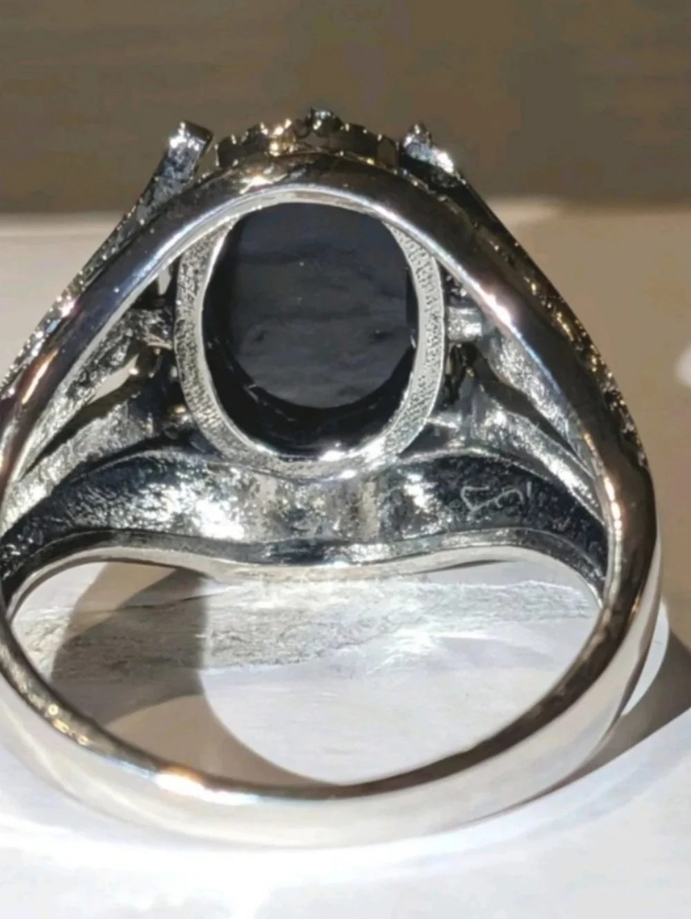 Mens Black Simulated Onyx Ring Silver Plated Size 10 Oval Statement Gothic Ring
